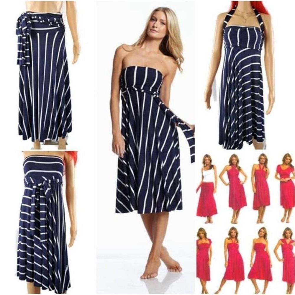 Elan convertible navy & white striped knit S maxi skirt